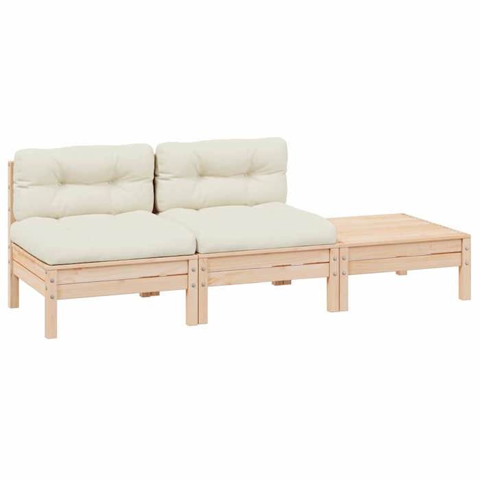 SALE 2026 Siège DE JARDIN Crème - Salon de jardin 3 pcs avec coussins crème Bois de pin massif PRO897874116