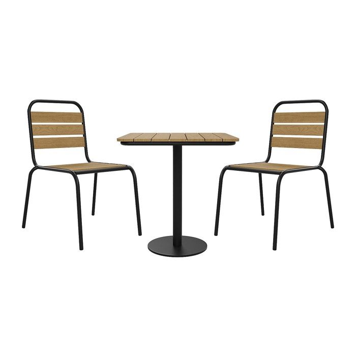 Salle à manger de jardin en polywood et métal : une table L.70 cm et 2 chaises empilables - Noir - LYLIOS de MYLIA Salle à manger de jardin en polywood et métal : une table L.70 cm et 2 chaises empilables - Noir - LYLIOS de MYLIA
