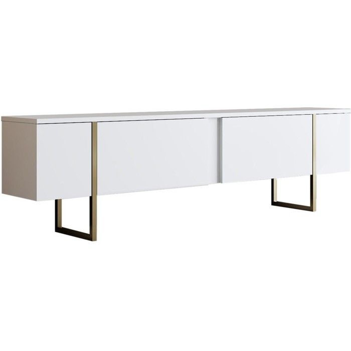 Meuble TV 2 portes blanc piètement doré 180 cm - Celia Meuble TV 2 portes blanc piètement doré 180 cm - Celia