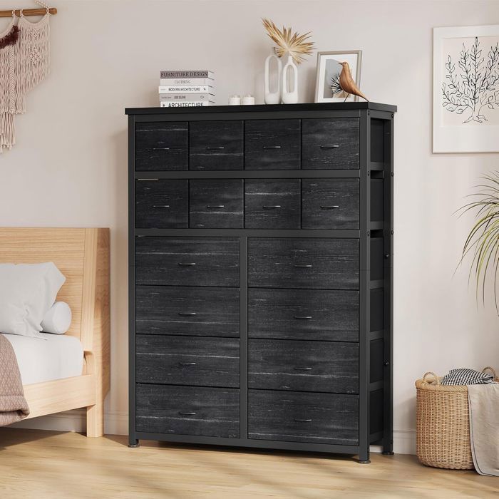 Commode de Chambre-Commode à 16 Tiroirs De Rangement avec Dessus en Bois-GRAVEE-buffet en bois-armoire de chambre101 × 30 × 130cm