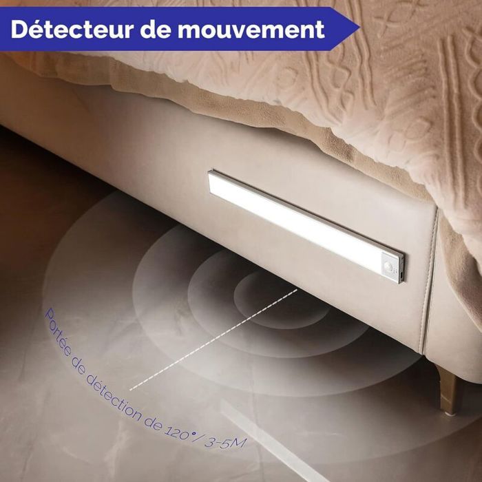 Réglette LED rechargeable - Virex® - 40 cm - Lumière tricolore - Dimmable - Détecteur de mouvement - Sans fil