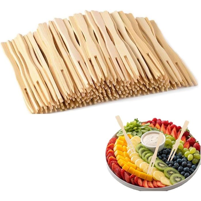 Petites Fourchettes en Bois200PCS Fourchettes à Frites Fourchettes en Bois à Cocktail de Bambou Pic de Fruit en Bois Naturel