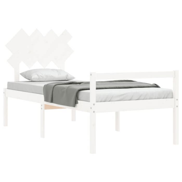 Structure de lit 90x190cm VIDAXL CHIC Lit pour personne âgée pour chambre sans matelas blanc bois massif L4630