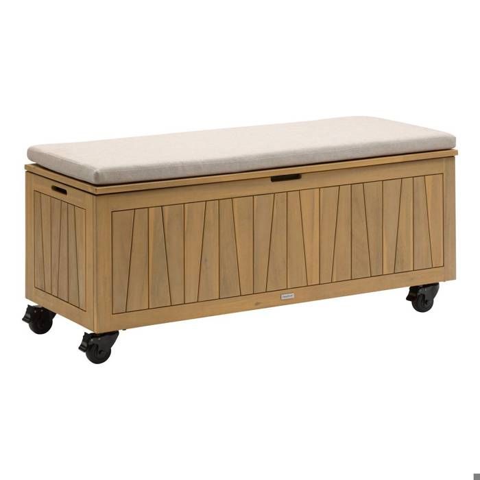 Coffre de rangement 210L avec assise Lodgia beige acacia - Hespéride