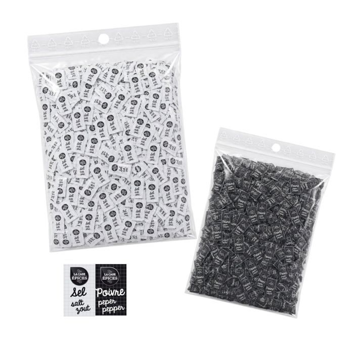 LA CASE AUX EPICES - 1000 Sachets de Sel et de Poivre - Doses individuelles pour la Restauration Hôtel Traiteur Repas à Emporter