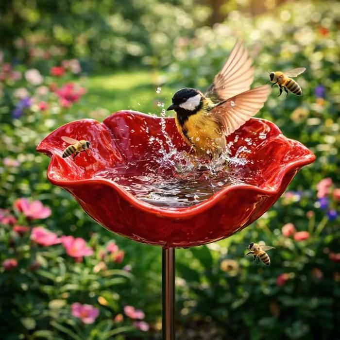 Abreuvoir À Oiseaux En Métal Avec Fleurs Moineaux De Jardin Faits Main Résistant À LHiver Pour Oiseaux Et Insectes Abr