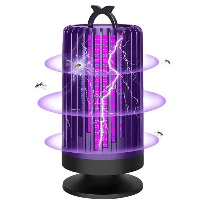 Lampe Anti-moustiques Portable à Couverture Complète à 360° Piège à Mouches Électrique Silencieux 3000V pour Intérieur et Extérieur