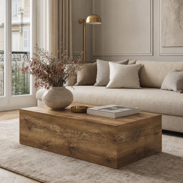 Table basse - Zephmum - rectangulaire imitation bois 90x50x30 cm MDF pieds antidérapants