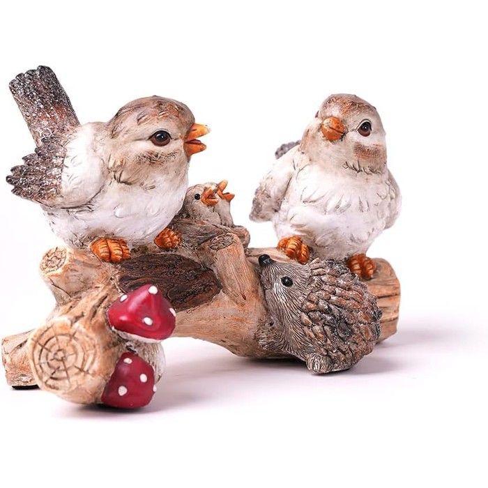 Statuette - HAUCOZE - Famille doiseaux - Résine polyresin - Blanc - 29 x 13 x 13 cm