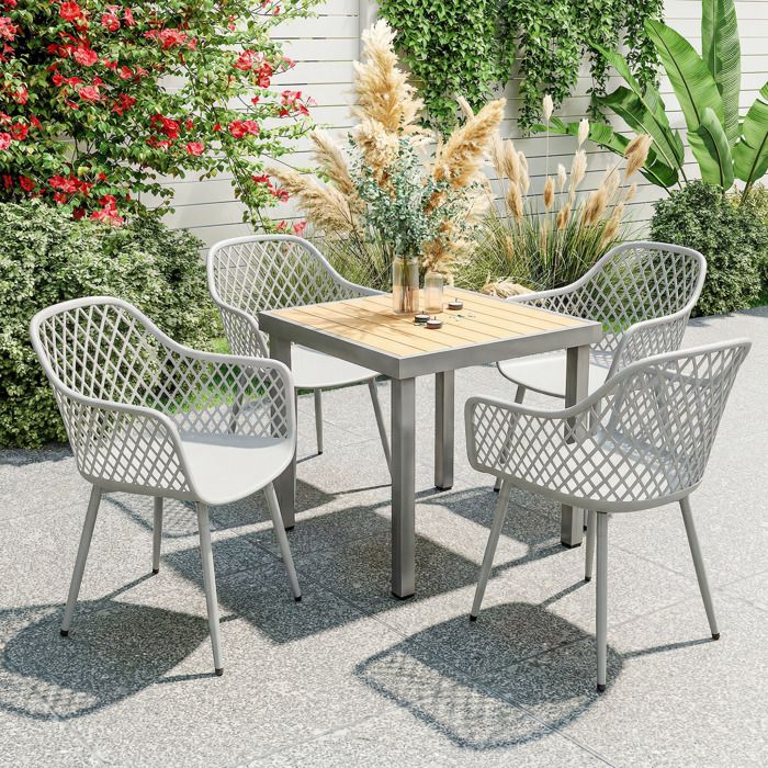 Chaise de jardin - Lot de 4 - Gris - Accoudoirs & dossier - Résistantes aux UV