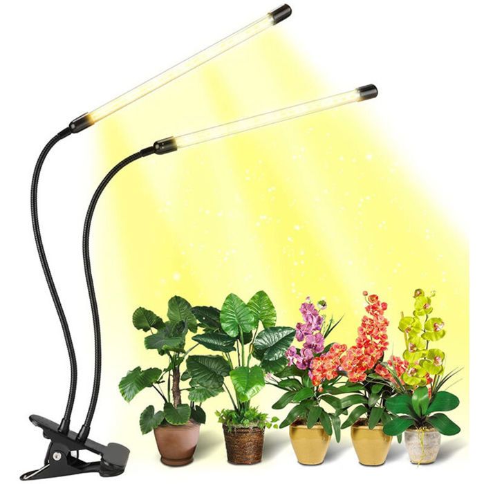 Lampe de croissance LED - Clip flexible et bras articulé Minuterie 3h 9h 12h - Plantes dintérieur - 2 têtes