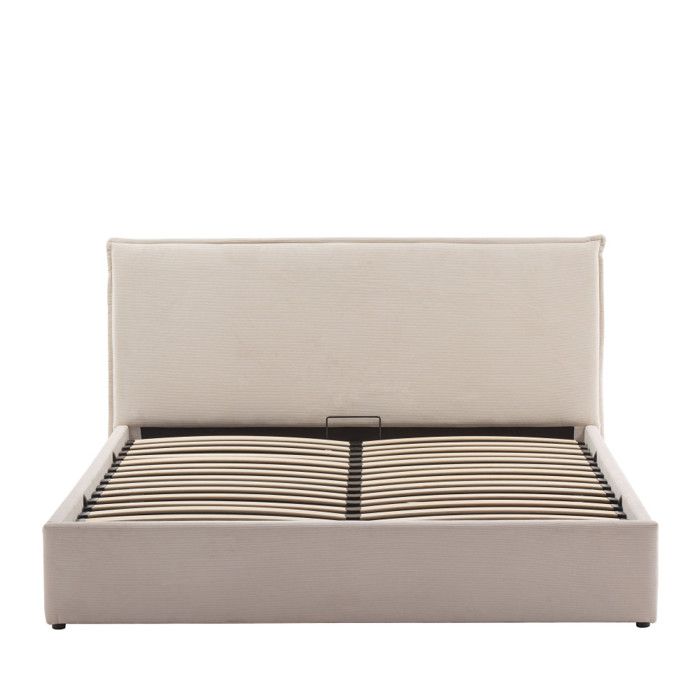 Cama - Lit coffre en velours côtelé 160x200cm - Beige