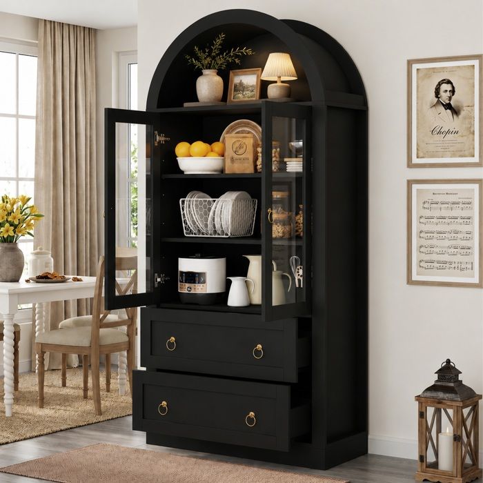 Vitrine80x36x170 cmarmoire de rangement hautemeuble de vaisselleavec tiroirs et portespour cuisine et salonportes vitréesnoir