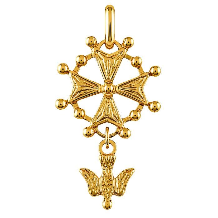 Pendentif Croix Huguenote Protestante en Plaqué Or 18 Carats - Bijou Mixte Colombe Saint-Esprit Poinçonné - Vendu Seul Sans Chaîne Pendentif Croix Huguenote Protestante en Plaqué Or 18 Carats - Bijou Mixte Colombe Saint-Esprit Poinçonné - Vendu Seul Sans Chaîne