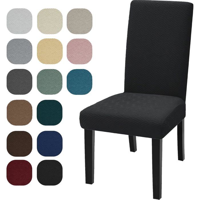 Housse de chaise extensible lot de 4 - polyester élasthanne lavable antidérapante protection ajustable pour salle à manger noire