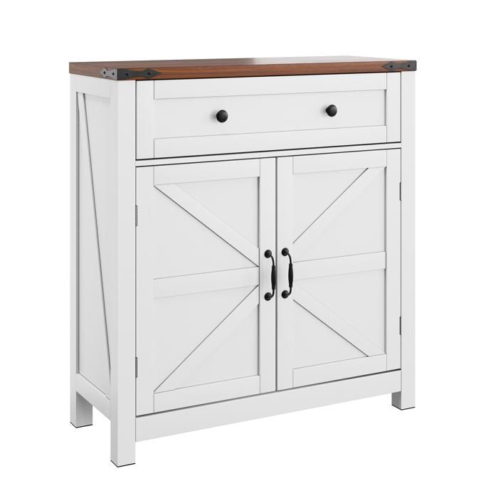 Buffet de cuisine – meuble bar à café style campagne blanc plateau noyer 1 tiroir 2 portes