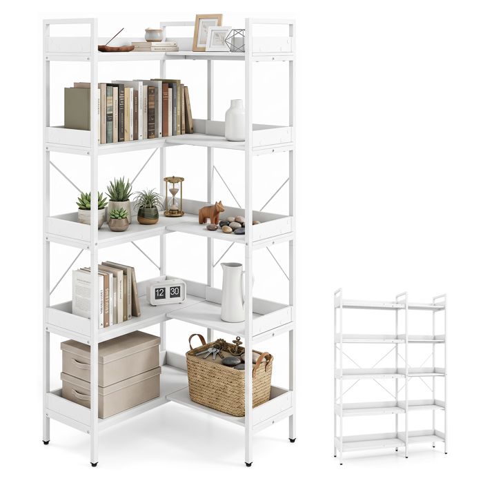 Bibliothèque 167 cm à 5 Niveaux COSTWAY Bordures de Sécurité Kit Anti-basculement Étagère dAngle Modulaire pour Salon Blanc Bibliothèque 167 cm à 5 Niveaux COSTWAY Bordures de Sécurité Kit Anti-basculement Étagère dAngle Modulaire pour Salon Blanc