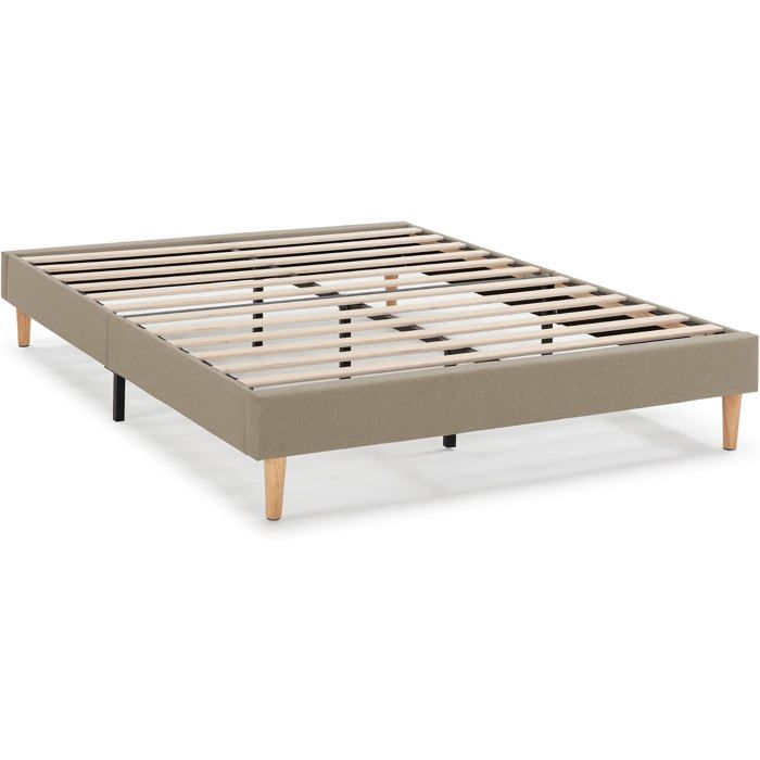 Sommier tapissier 160x200 cm beige - hauteur 30 cm lattes en bois cadre bois tissu démonté