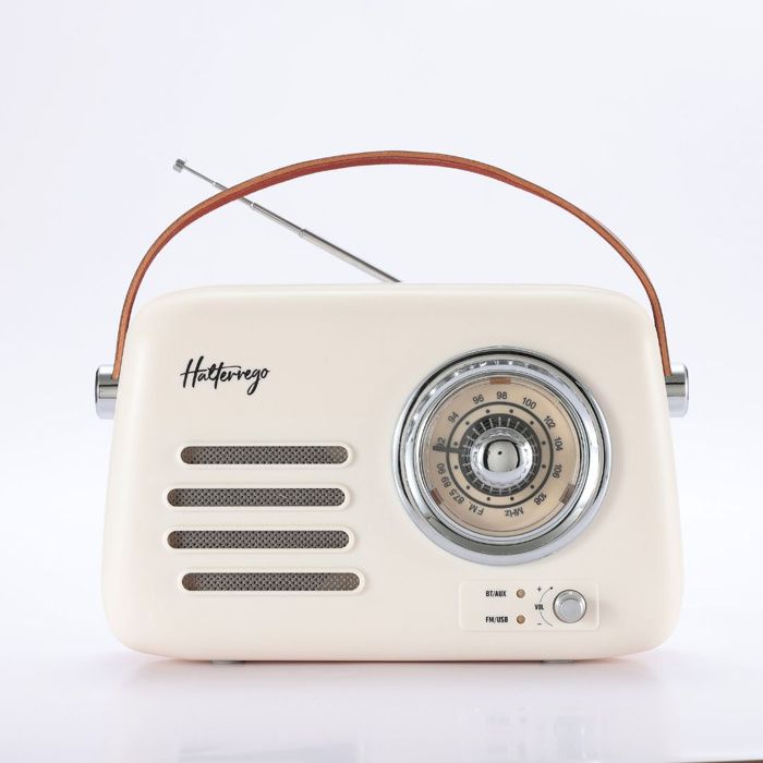 Enceinte/Radio HALTERREGO rétro 3 5W RMS Bluetooth Radio FM lecteur USB Aux IN batterie rechargeable blanc crème