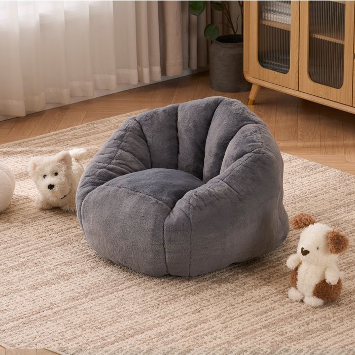 MEUVYX Fauteuil pouf enfant ergonomique avec accoudoirs pour jeu et lecture garnissage mousse en peluche polyester gris