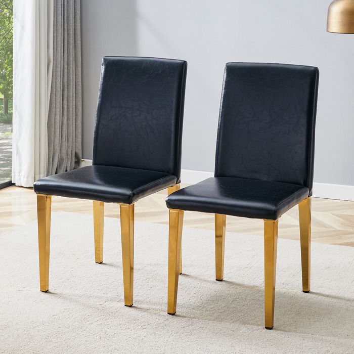 Lot de 2 chaises de salle à manger design noir et or chaise en similicuir PU pieds en métal doré moderne