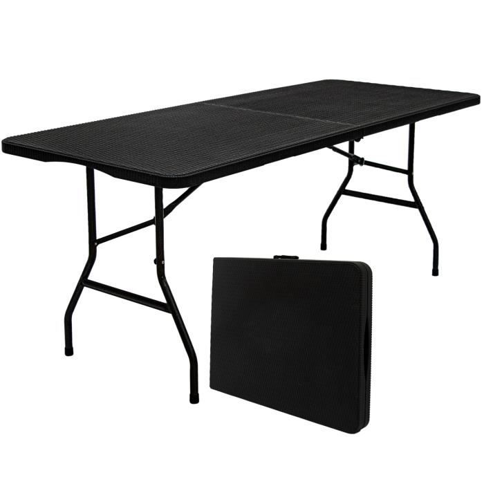 table de jardin pliante 180 x 74 cm - 6 personnes - table à manger noire