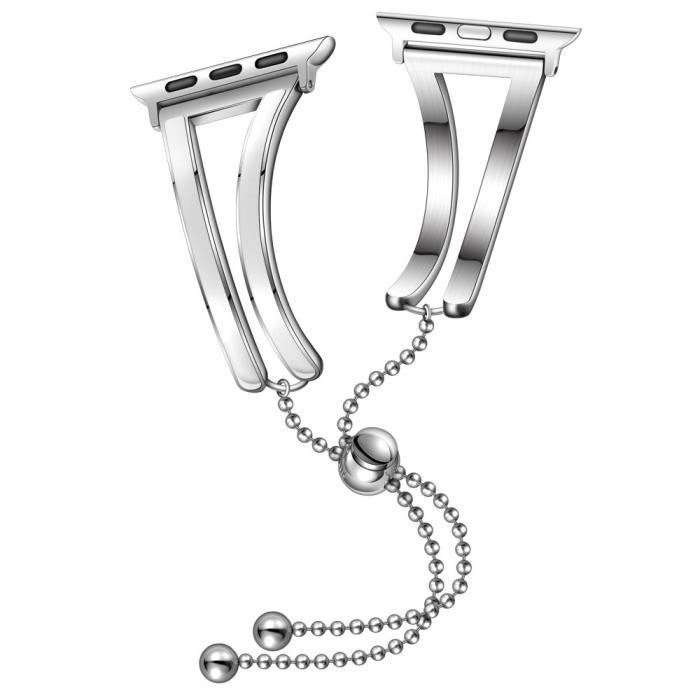 Bijoux Bracelet Pour Montre Connectée Acier Inoxydable Pour Apple Watch Series 6 Se 5 4 40Mm-Série 3 2 1 38Mm -Argent-Blanc