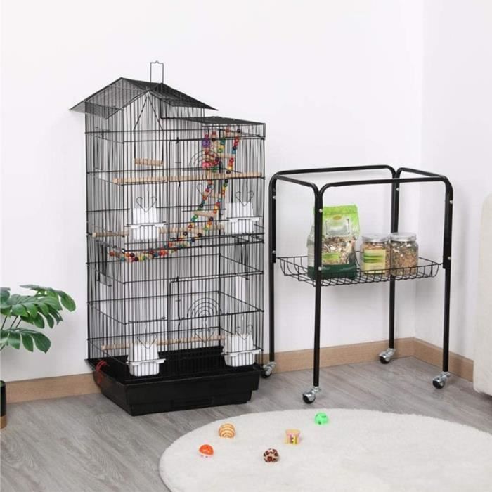 CAGE OISEAUX AVEC ROULETTES VOLIÈRE PERRUCHE CALOPSITTES INSÉPARABLES MANDARINS CANARIS 46*35.5*158.5cm