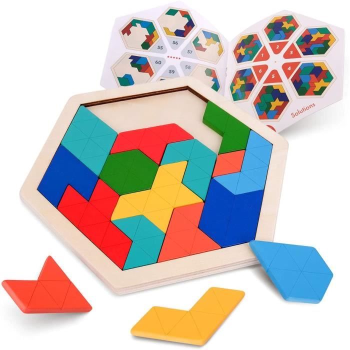 Puzzle en Bois pour Enfants - Forme hexagonale Motif Tetris Bloc Tangram  Logic IQ Jeu STEM Montessori Casse-tête Jouet Cadeau [396] - Cdiscount Jeux  - Jouets