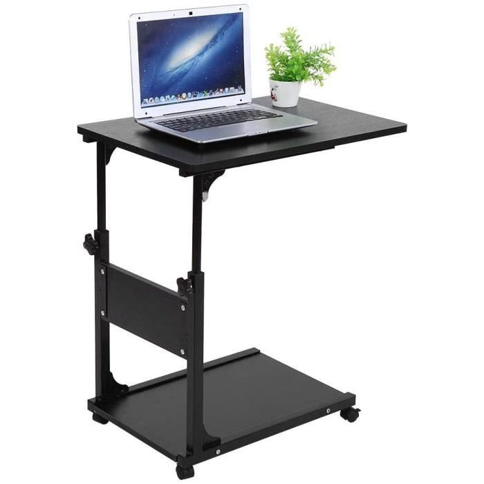 Table D'ordinateur Portable Sur Roulettes – Réglable En Hauteur 60-90cm – Bois Clair