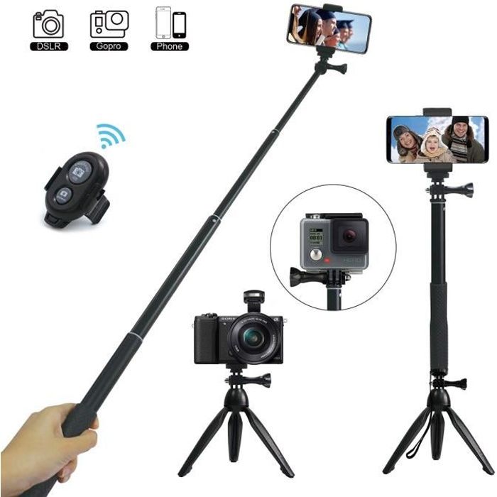 Perche Selfie, 3 en 1 Extensible Selfie Stick Trépied avec Détachable Télécommande Sans Fil, Monopode et Support Téléphone