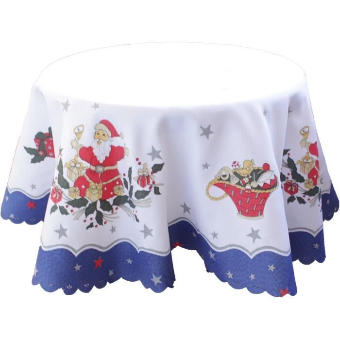 Nappe Nappe De Noël Décoration De Noël Père Noël 130 Cm Rond Blanc
