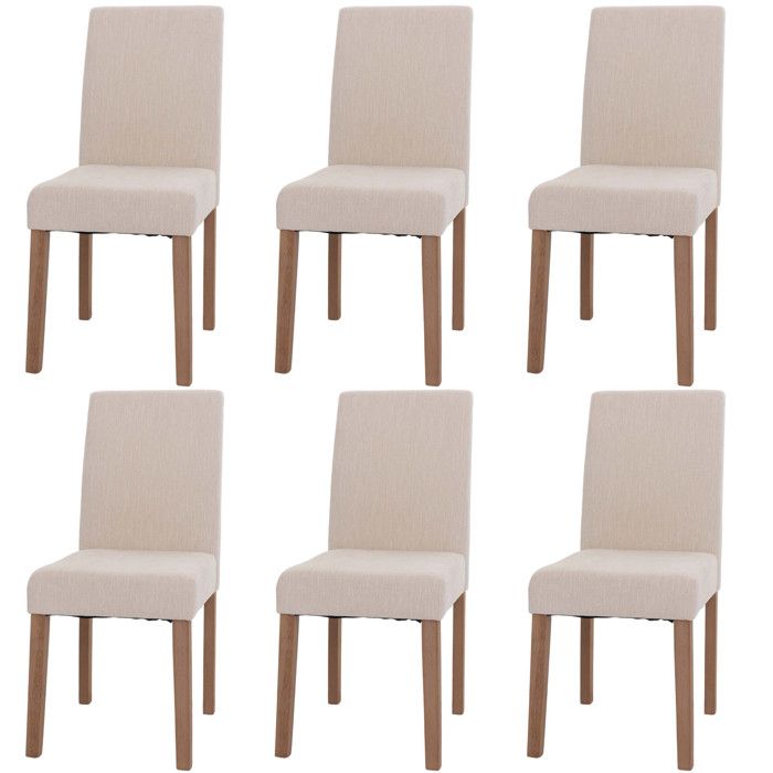 Lot de 6 chaises de salle à manger Littau chaise de cuisine à dossier haut tissu/textile chenille bois ~ crème pieds Lot de 6 chaises de salle à manger Littau chaise de cuisine à dossier haut tissu/textile chenille bois ~ crème pieds