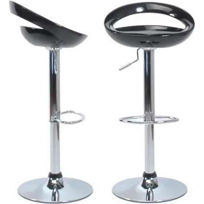 Lot de 2 tabourets chaise de bar noirs - MOON - Réglable en hauteur - Vendu par lot Lot de 2 tabourets chaise de bar noirs - MOON - Réglable en hauteur - Vendu par lot