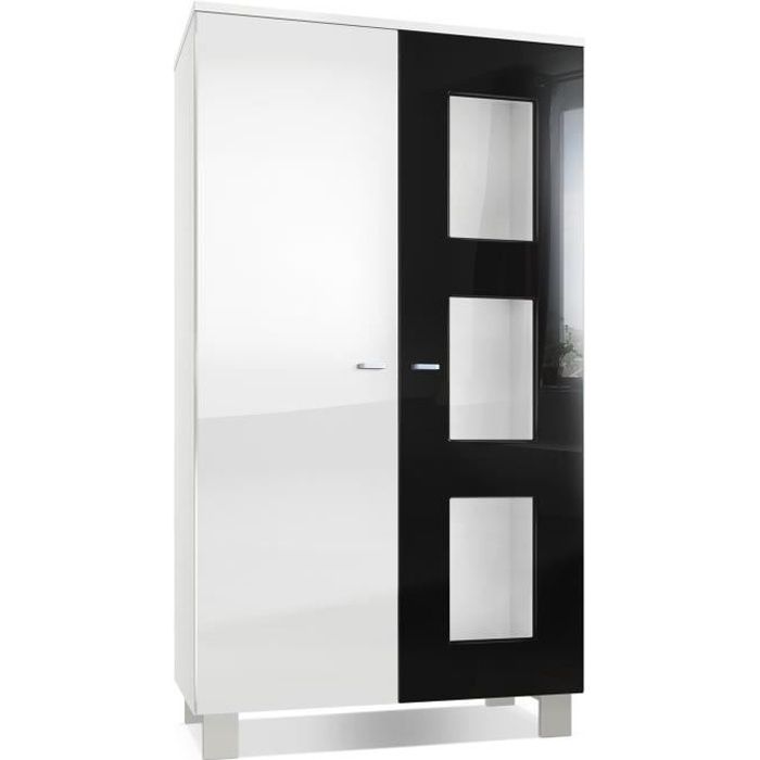 Vladon Vitrine Armoire Denjo Corps en Blanc mat - Façades en Blanc haute brillance et Noir haute brillance Vladon Vitrine Armoire Denjo Corps en Blanc mat - Façades en Blanc haute brillance et Noir haute brillance