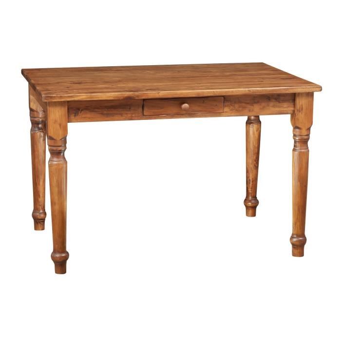 table à rallonge  en bois massif de tilleul, finition noyer l120xpr80xh80 cm - l4086