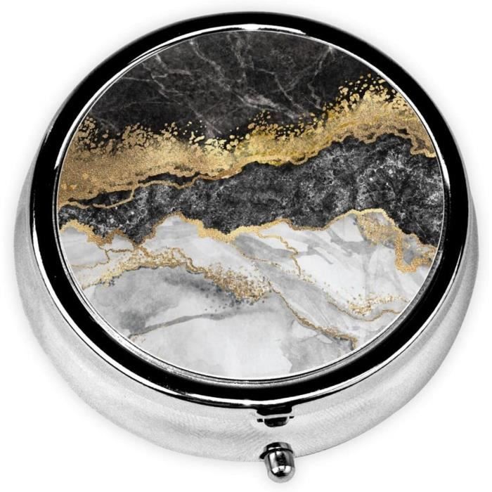 Pilulier En Métal Doré Gravé Motif Géométrique, Couvercle Onyx Vert - Modèle A24 - Neuf Sans Emballage