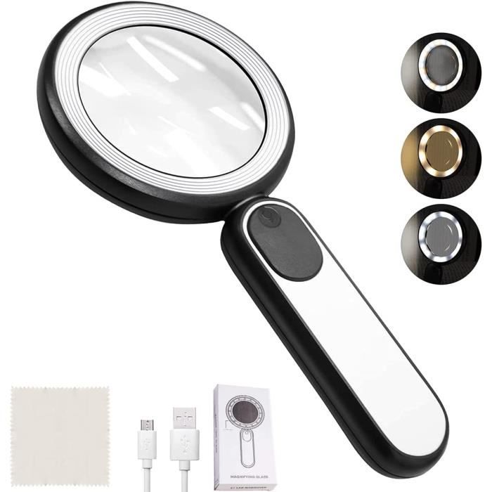 Grande Loupe de Lecture avec Éclairage à LED, Loupe Grossissante à Main