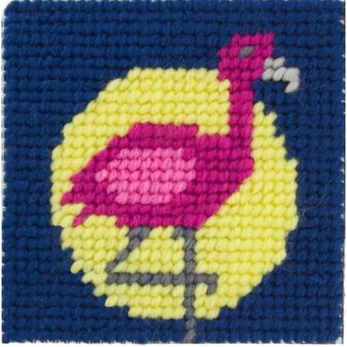 Kit Canevas Com'1 Idée Nathan Le Flamant - 15x15cm | Broderie Enfant Gros Trous | Tout Inclus Pour Débutants
