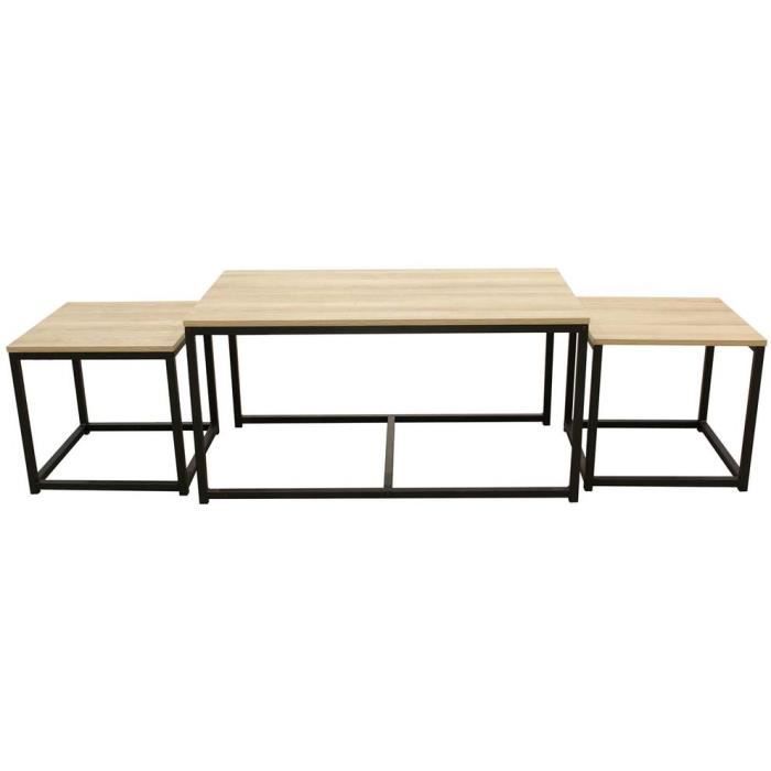 tables gigognes en bois et métal seattle (lot de 3) - marque - modèle - beige - rectangulaire - essentiel