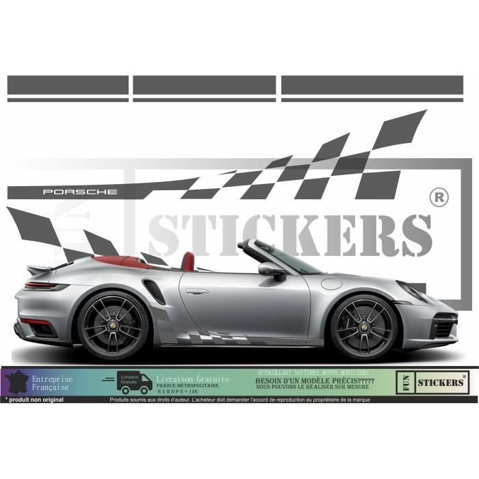 Porsche Bandes Intégrales latérales + capot + toit + hayon - GRIS - Kit Complet - Tuning Sticker Autocollant Graphic Decals