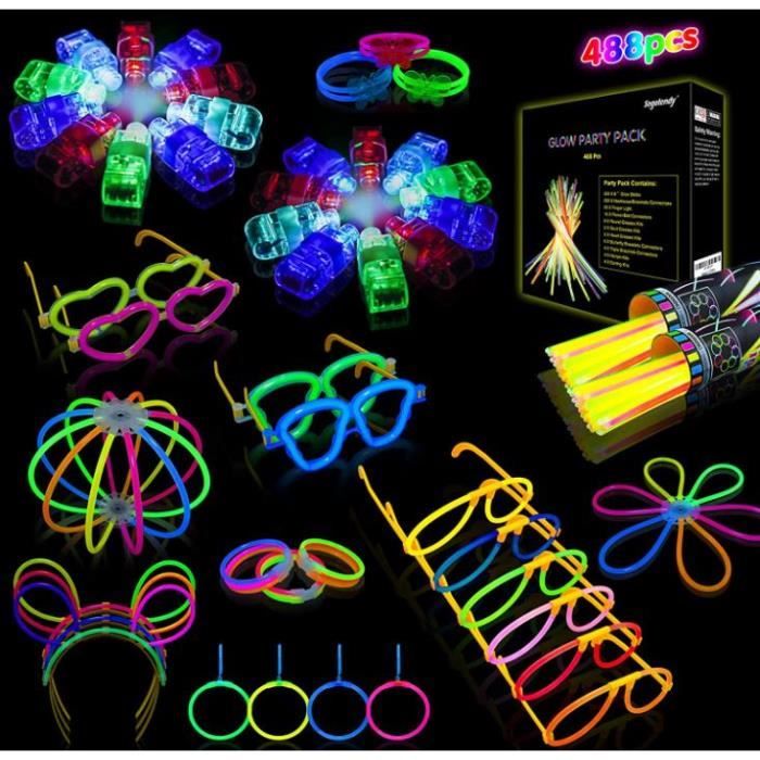 Bracelet Fluorescent Lumineux 488pcs Bâtons Lumineux avec 20 Lumières de Doigt et Nouveau Connecteurs Bracelet Lumineux Fluo