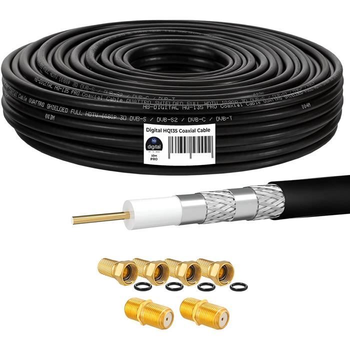 Câble Satellite HQ-135 PRO 20m - Blindage Quadruple 130 DB - Compatible 4K UHD