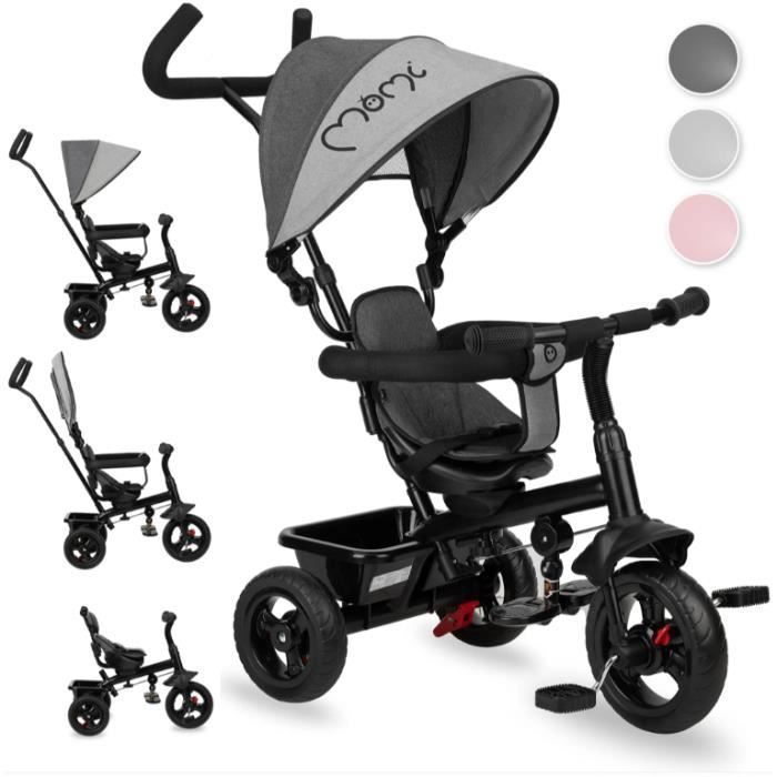 Tricycle Bébé Évolutif 4 En 1, Tricycle Bébé Évolutif Avec Poignée De Poussée Réglable, Canne, Cloche Et Rétroviseurs, Harnais De Sécurité 9 Mois à 5 Ans, Velo Bebe (Gris