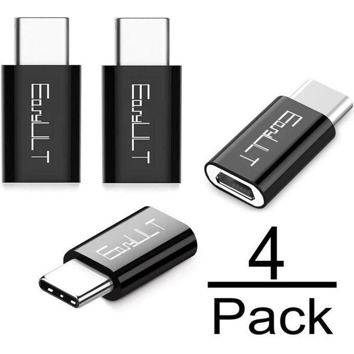 USB C Adaptateur, Adaptateur USB Type C vers Micro USB(4-Pièces), et d'autres avec USB C(Noir)