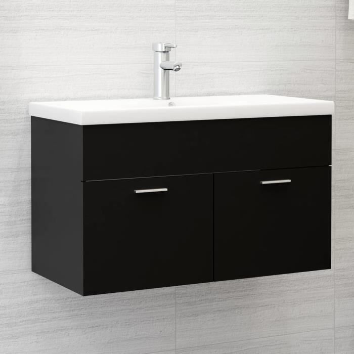Meuble Sous Vasque Antique Palazzo INT - Noir - 3 Tiroirs - 92cm - Salle De Bain