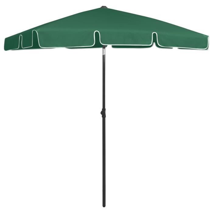 Parasol de plage - Vert - 180x120 cm - Polyester - Résistance UV et intempéries - Inclinable