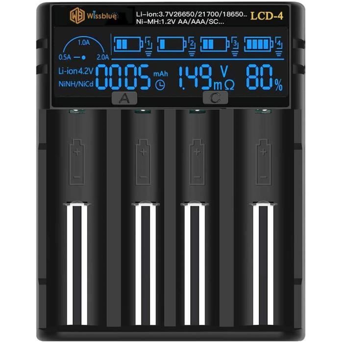 18650 Chargeur De Batterie Universel Intelligent 18650 Avec Indicateur LED Pour Batterie Lithium Ion 37 V 18650 21700 26650 18500 16650 14500 Piles Rechargeables 4 Baies