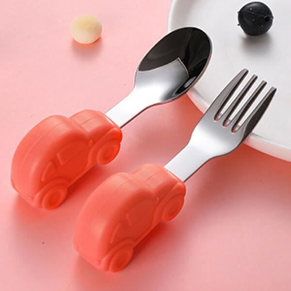 Set Cuillère & Fourchette Bébé Carottes 2 Pièces – Acier Inox 316 + Silicone Souple, Apprentissage Auto-Alimentation 6M+