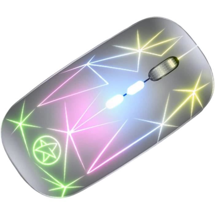 Souris Bluetooth Sans Fil Rechargeable - 3 Modes (BT 5.2, 2.4 GHz USB-A Et USB-C), 1600 DPI, Clics Silencieux, RGB, Pour PC, MacBook, Tablette